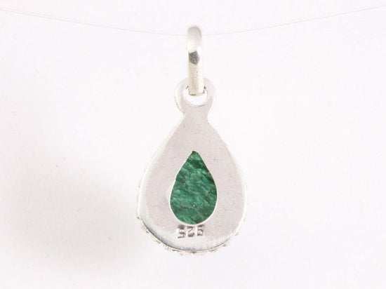 Fijne bewerkte druppelvormige zilveren hanger met jade afbeelding 3