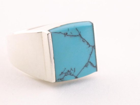 Zilveren zegelring met blauwe turkoois afbeelding 1