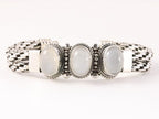 Zware gevlochten zilveren armband met witte agaat afbeelding 1