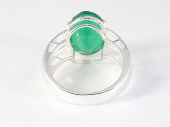 Opengewerkte hoogglans zilveren ring met groene onyx afbeelding 3