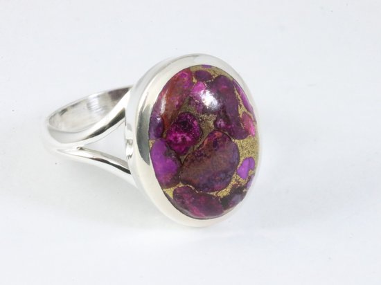 Ovale hoogglans zilveren ring met paarse koperturkoois afbeelding 1