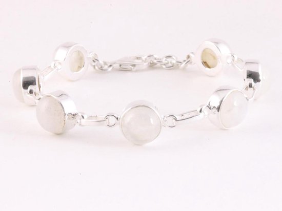 Zilveren schakelarmband met regenboog maansteen afbeelding 3