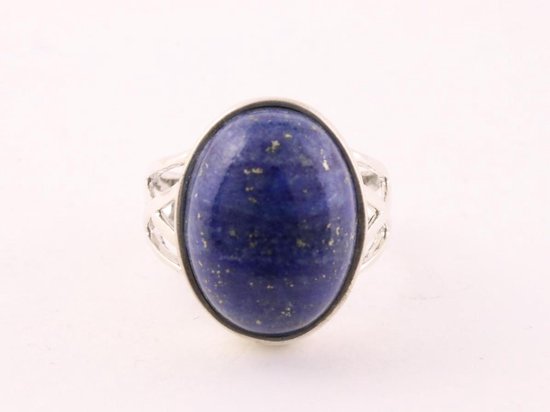 Opengewerkte zilveren ring met lapis lazuli afbeelding 4