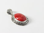 Opengewerkte zilveren hanger met rode koraal steen afbeelding 2