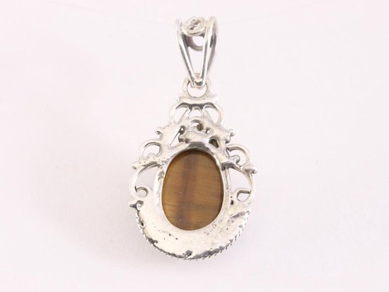 Opengewerkte zilveren hanger met tijgeroog afbeelding 3