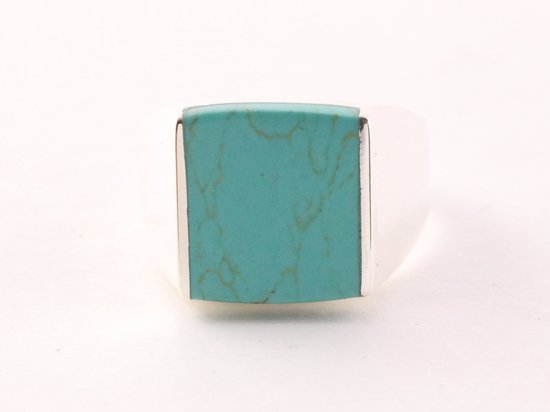 Zilveren zegelring met groene turkoois afbeelding 4