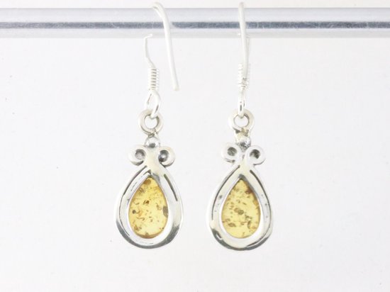 Fijne bewerkte zilveren oorbellen met amber afbeelding 3