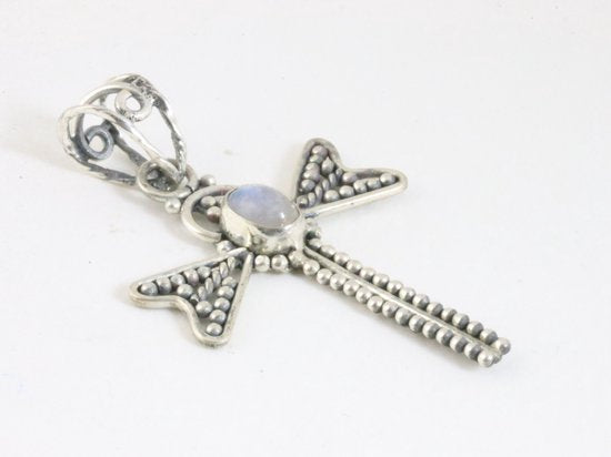 Zilveren libelle hanger met regenboog maansteen afbeelding 2