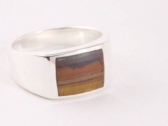 Zilveren zegelring met tijgeroog afbeelding 1