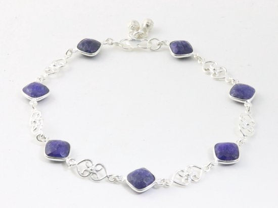 Zilveren enkelband met blauwe saffier afbeelding 1