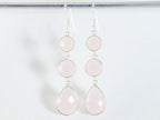 Lange zilveren oorbellen met rozenkwarts afbeelding 3