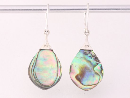 Bewerkte zilveren oorbellen met abalone schelp afbeelding 3