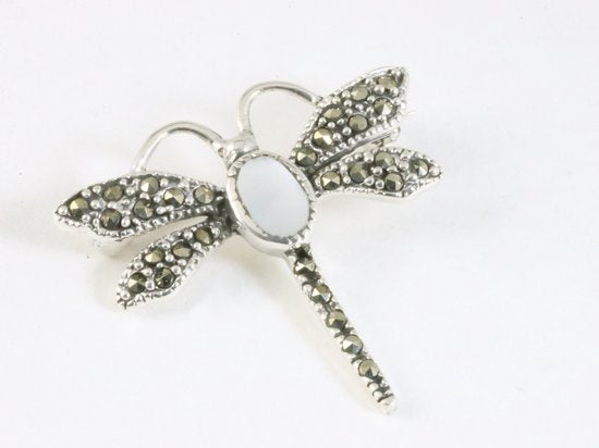 Zilveren libelle broche met parelmoer afbeelding 1