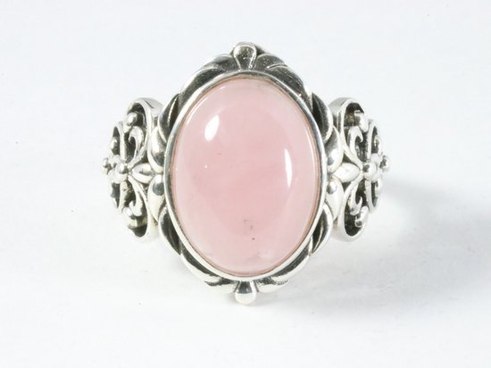 Zware bewerkte zilveren ring met rozenkwarts afbeelding 4