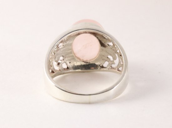 Opengewerkte zilveren ring met rozenkwarts afbeelding 3