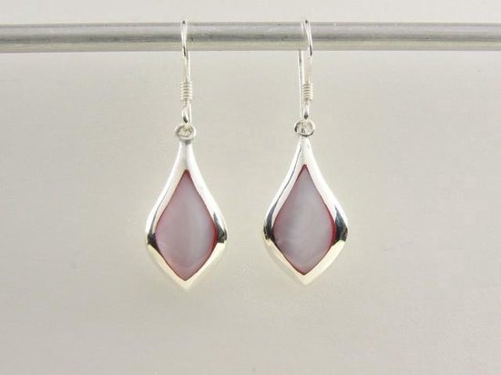 Zilveren druppelvormige oorbellen met roze parelmoer afbeelding 6