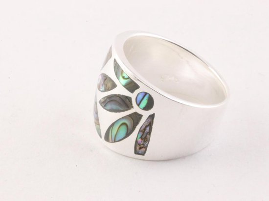 Zware zilveren ring met abalone schelp afbeelding 3