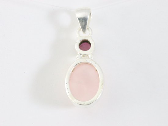 Zilveren hanger met rozenkwarts en granaat afbeelding 3