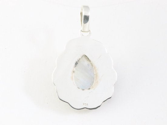 Bewerkte zilveren hanger met regenboog maansteen afbeelding 3