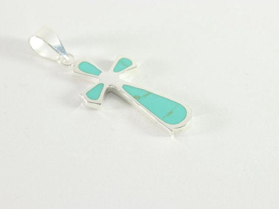 Zilveren kruishanger met groene turkoois afbeelding 2