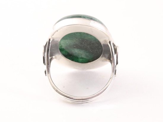 Grote ovale zilveren ring met groene aventurijn afbeelding 3