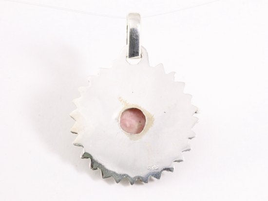 Ronde bewerkte zilveren hanger met rhodochrosiet afbeelding 3