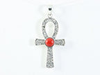 Bewerkte zilveren ankh hanger met rode koraal steen afbeelding 3
