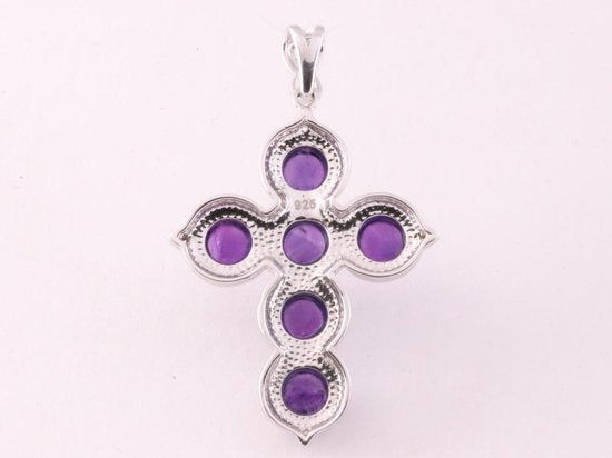 Bewerkte zilveren kruishanger met amethist afbeelding 3