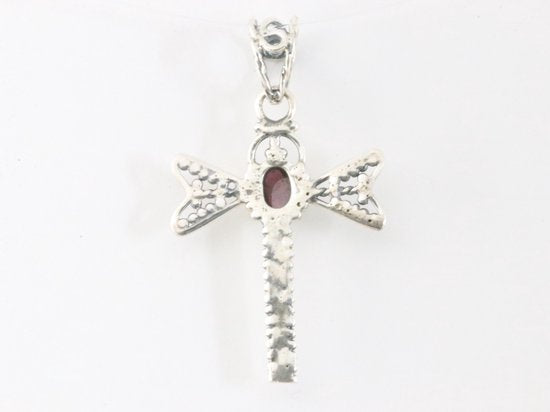 Zilveren libelle hanger met granaat afbeelding 3