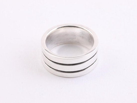 Zilveren ring met fijne zwarte banden afbeelding 2