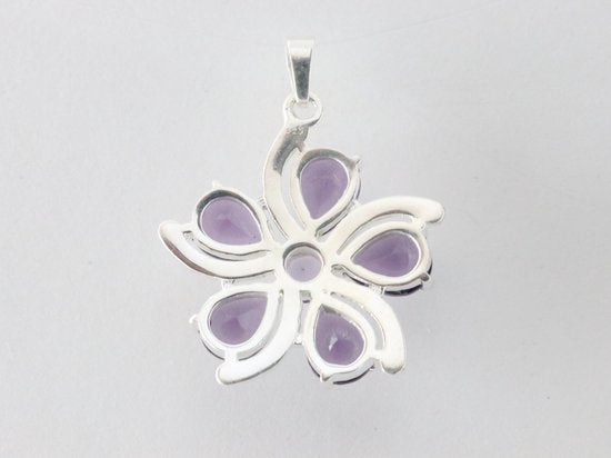 Bloemvormige zilveren hanger met amethist afbeelding 3