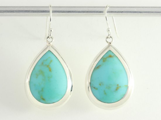 Grote druppelvormige zilveren oorbellen met groene turkoois afbeelding 4