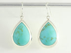 Grote druppelvormige zilveren oorbellen met groene turkoois afbeelding 4