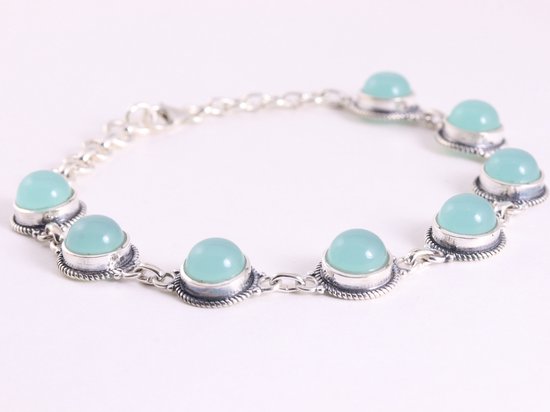 Bewerkte zilveren armband met aqua chalcedoon afbeelding 2