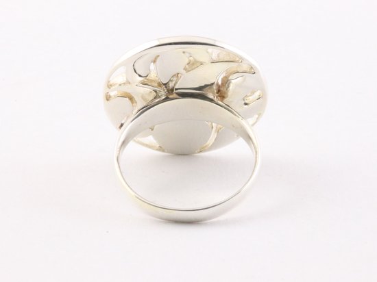 Ronde opengewerkte zilveren ring met abalone schelp afbeelding 3