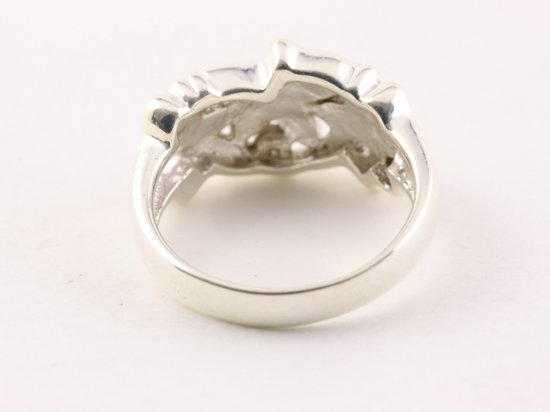 Opengewerkte zilveren ring met veelkleurige schelp bloemen afbeelding 3