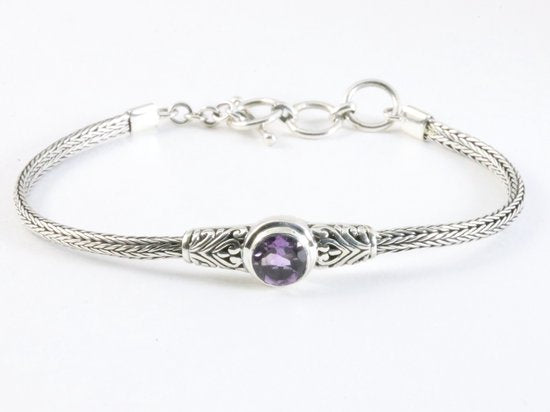 Traditionele zilveren snake armband met amethist afbeelding 1