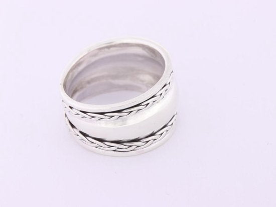 Hoogglans zilveren ring met kabelpatronen afbeelding 2