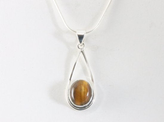 Zilveren hanger met tijgeroog aan ketting afbeelding 4