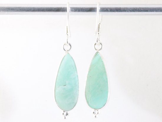 Druppelvormige zilveren oorbellen met groene amazoniet afbeelding 3