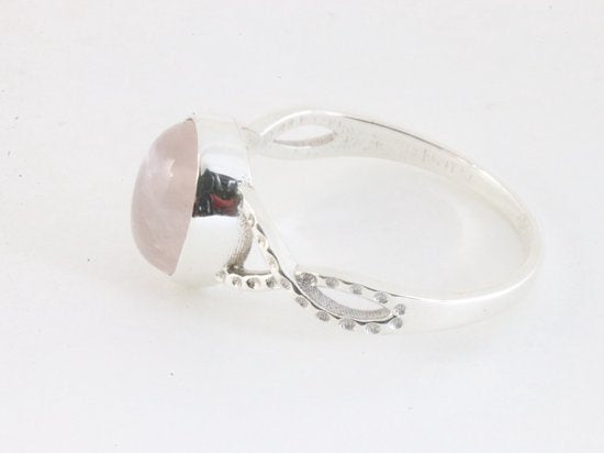 Fijne opengewerkte zilveren ring met rozenkwarts afbeelding 2