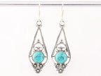Lange opengewerkte zilveren oorbellen met turkoois afbeelding 4
