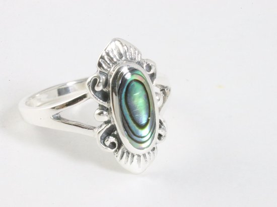 Bewerkte zilveren ring met abalone schelp afbeelding 1