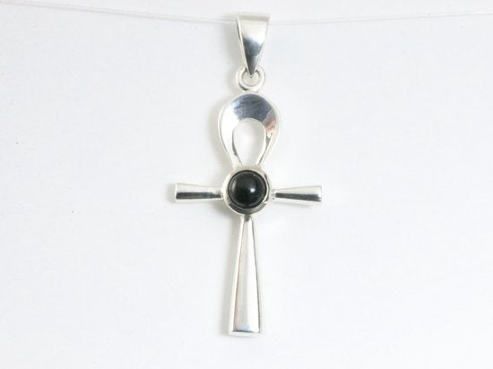 Fijne zilveren ankh hanger met onyx afbeelding 4