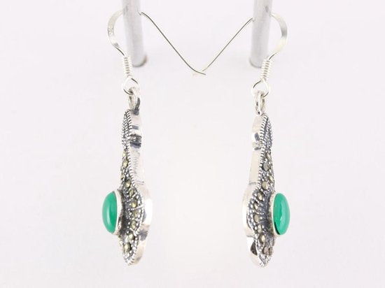 Zilveren oorbellen met jade en marcasiet afbeelding 2