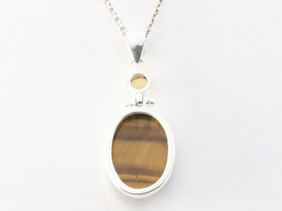 Zilveren hanger met tijgeroog en citrien aan ketting afbeelding 3