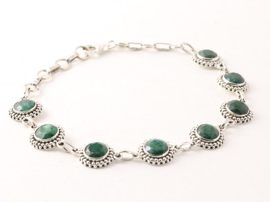 Bewerkte zilveren armband met smaragd afbeelding 2