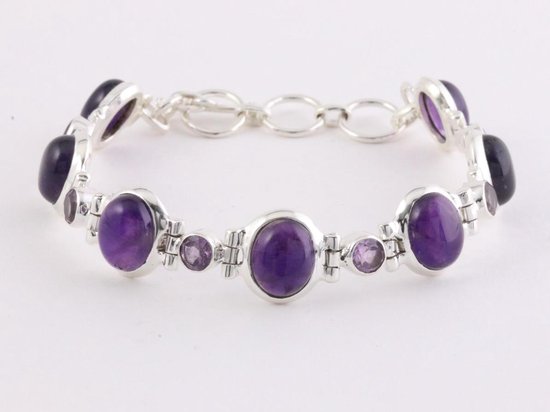 Zware zilveren schakelarmband met amethist afbeelding 1