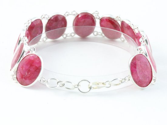 Zware zilveren armband met grote robijn stenen afbeelding 3