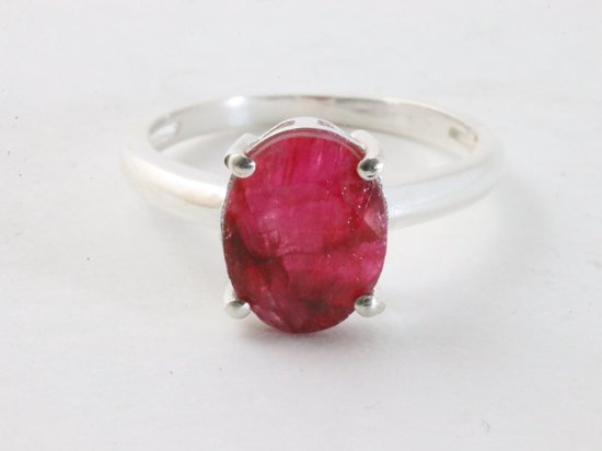 Fijne hoogglans zilveren ring met robijn afbeelding 4